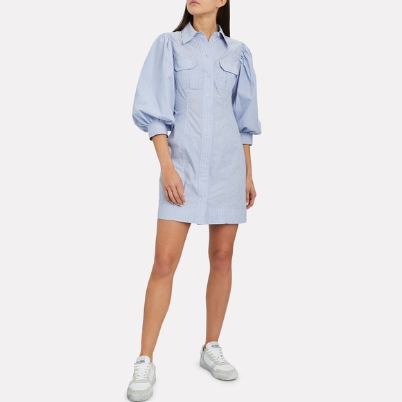 Ganni | Dresses | Nwot Ganni Striped Puff Sleeve Shirt Dress